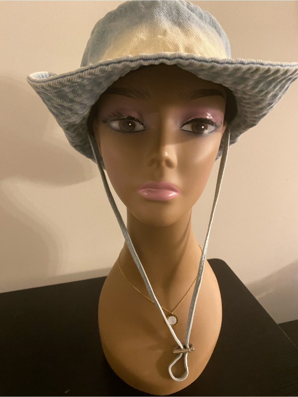 Light Blue Denim Bucket/Cowboy Hat with Chin Strap - Women Accessories